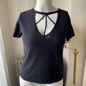 LNA CUTOUT FRONT TRIPLE STRAP CLASSIC BLACK SHORT SLEEVE TEE MEDIUM